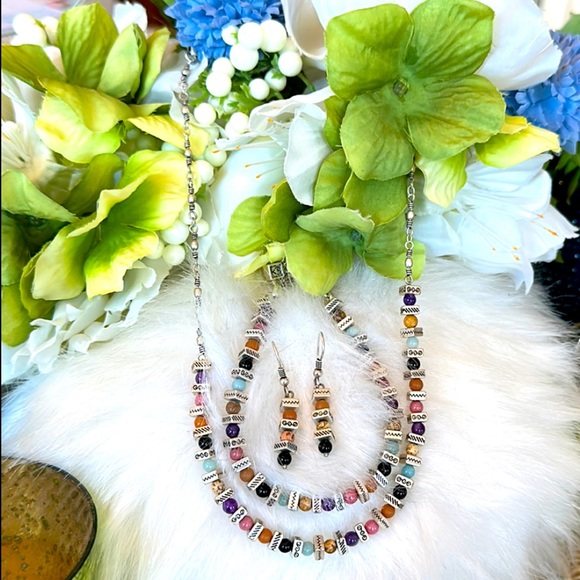⭐️KM⭐️Brighton CONFETTI semiprecious multicolor Silver Necklace Bracelet Earring - Picture 5 of 16